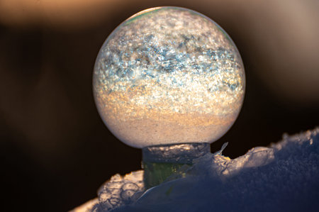 close-up image of freezing soap bubbles, winter