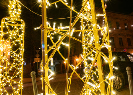 Beautifully decorated city in a Christmas mood, various lights and decorations, night landscape,...
