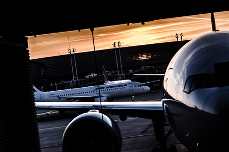 Beautiful sunset at the airport seems postcardの写真素材