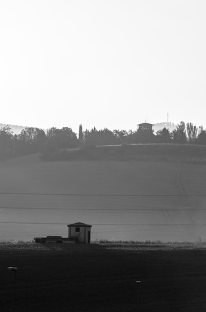 Three parts of a scene from Badostain, Navarra, seem to be an horizontal flag and a grey scale at the same timeの写真素材
