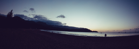 Sunset in the rounded coast of Hanalei bay in Kauai, USの写真素材