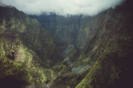 Aerial view and approximation to Waialeale volcano in Kauai, USの写真素材