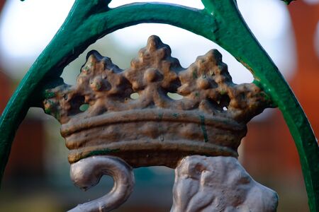 Typical lion metal figure from public fences in Pamplona, Spainの写真素材