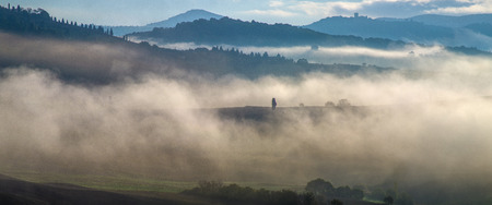 Pienza,Italy-September 2015:the famous Tuscan landscape at sunriseの写真素材