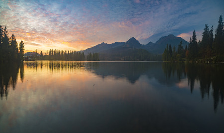 sunset over a mountain lake in the Tatras in Slovakia