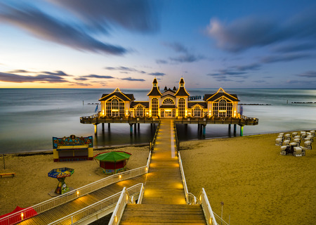 historical, antique wooden pier on the coast of Rügen, Sellin, Germanyの写真素材