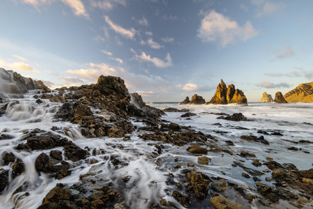seascape-beautiful, dynamic sunset over a volcanic beach - Playa Benijo, Tenerifeの写真素材