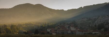 The mountain village of Njegusi in Montenegroの写真素材