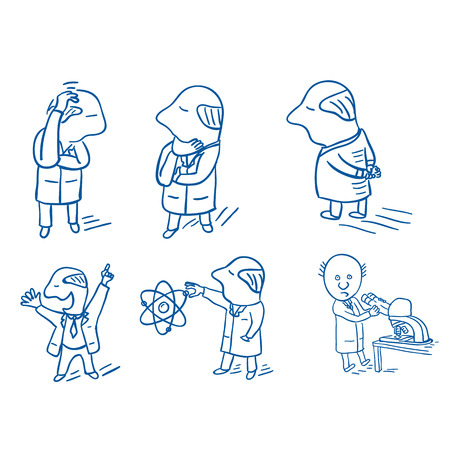 Set of doodle scientists illustrationのイラスト素材