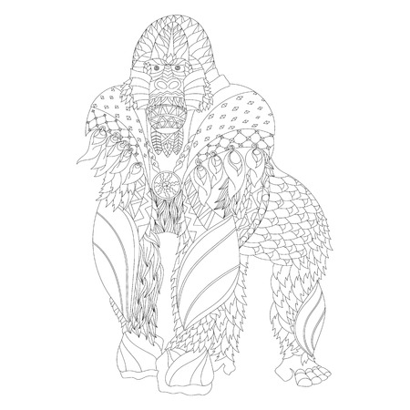 Zentangle patterned gorilla standing.  vector illustrationのイラスト素材