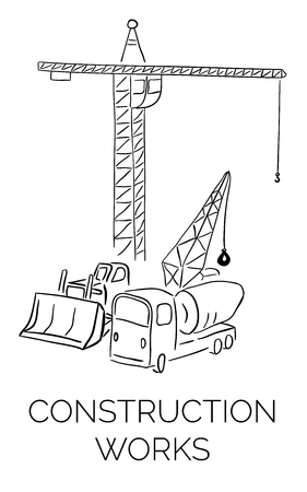 Doodle construction works sign hand drawn vector illustrationのイラスト素材