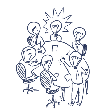 Brainstorming meeting vector sketch hand drawn illustrationのイラスト素材