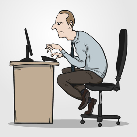 Bad sitting posture as the reason for office syndrome.のイラスト素材