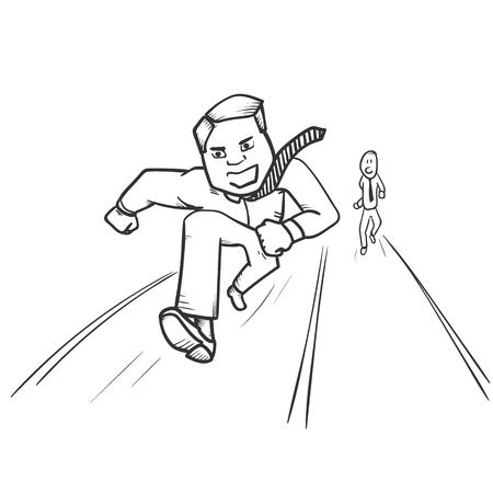 Worker runnig. Business competition concept. Hand drawn illustrationのイラスト素材