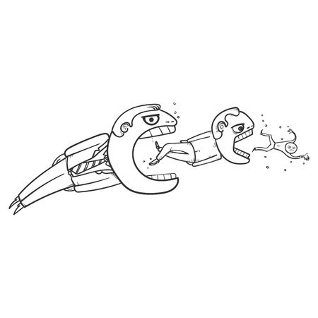 Business acquisition process. Fish like businessmen hunting each otherのイラスト素材