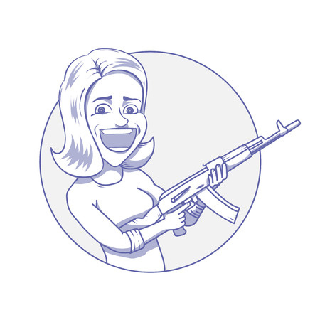 Happy woman with assault rifleのイラスト素材