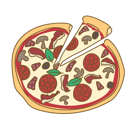 Pizza hand drawn doodle color illustrationのイラスト素材