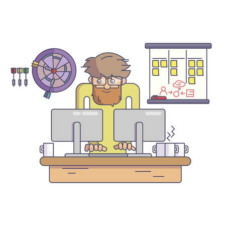 Software developer working behind the desk vector illustrationのイラスト素材