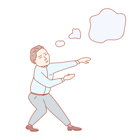 A designer while imagining his new work hand drawn illustrationのイラスト素材