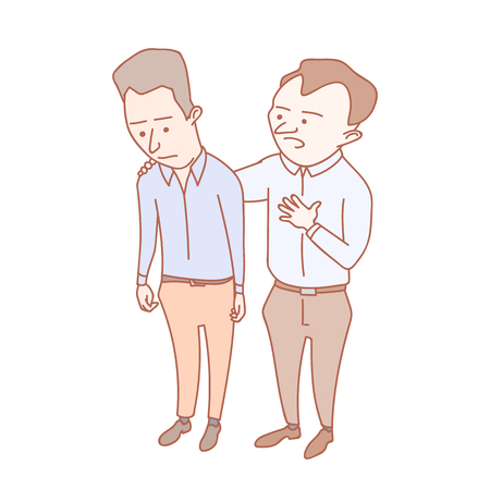 A man showing compassion to his colleague. Hand drawn illustrationのイラスト素材