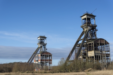 old and renovated coal mine shaftsの写真素材