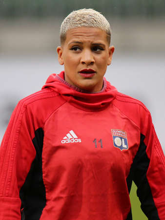 Wolfsburg, Germany, March 27, 2019: portrait of female footballer Shanice van de Sanden of Olympique Lyon ladies soccer team before a UWCL matchのeditorial素材