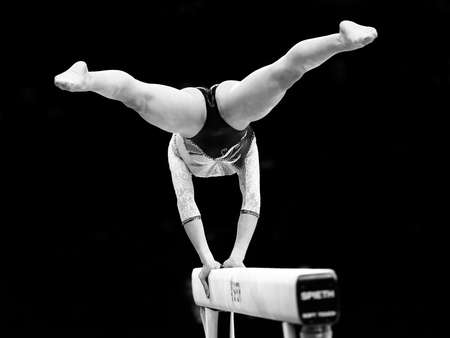 Szczecin, Poland, April 11, 2019: Elisa Iorio of Italy competes on the balance beam during the European artistic gymnastics championshipsのeditorial素材