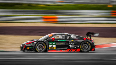 Oschersleben, Deutschland, April 28, 2019: Arlind Hoti driving his Audi R8 LMS by Aust Motorsport...