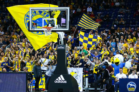 Berlin, Germany, October 04, 2019: Alba Berlin fans during a EuroLeague game between Alba Berlin and Zenit St Petersburg at Mercedes Benz Arena in Berlin, Germany.のeditorial素材