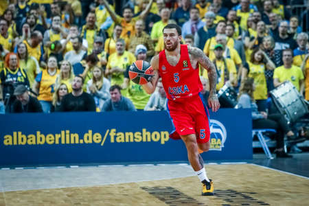 Berlin, Germany, October 25, 2019: Mike James of CSKA Moscow in action during the EuroLeague basketball game between Alba Berlin and CSKA Moscow at Mercedes Benz Arena in Berlinのeditorial素材