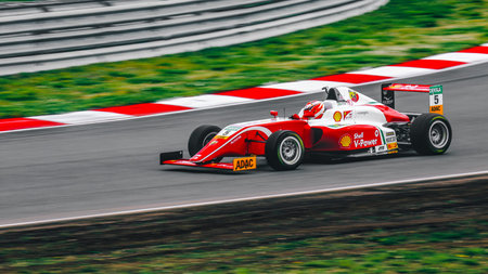 Oschersleben, Germany, April 28, 2019: male racing driver Gianluca Petecof driving a Prema Theodore...