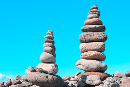 rocks towers symbolizing balance and harmonyの写真素材