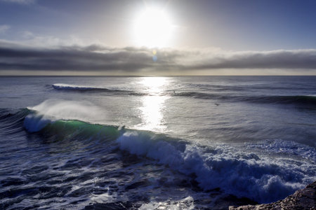 Morning winter waves on Steamer Lane, Santa Cruz, California USA