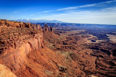 Looking back at the La Sal Mountains from Canyonlands National Park, Utah, USAの写真素材
