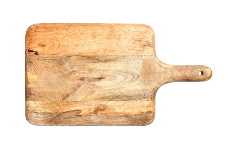 wooden pine cutting board isolated on white backgroundの写真素材