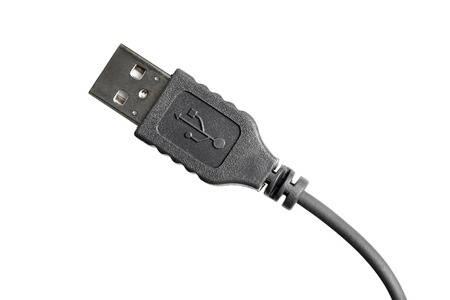 Black USB cable isolated on white background. Closeupの写真素材