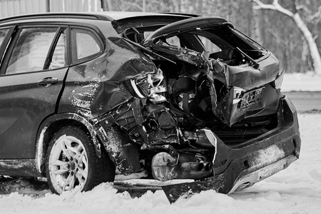 car crash accident on the winter roadの写真素材