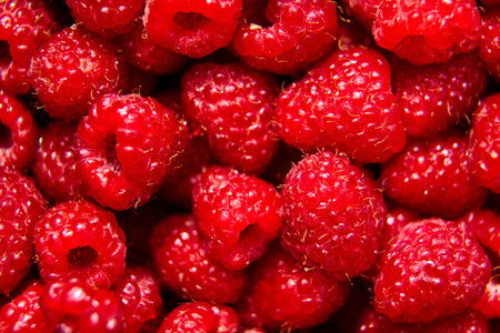 Fresh red ripe raspberries background