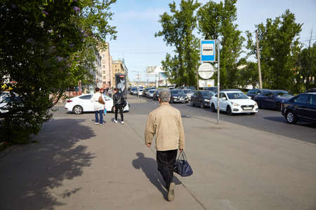 Saint Petersburg, Russia - May 20, 2019: Embankment of the Obvodny Canal. People and transport on a city streetのeditorial素材
