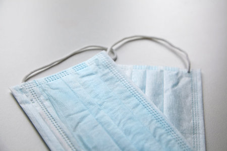 Disposable face masks. Medical surgical masks. COVID-2019, coronavirus pandemic. Airborne disease...