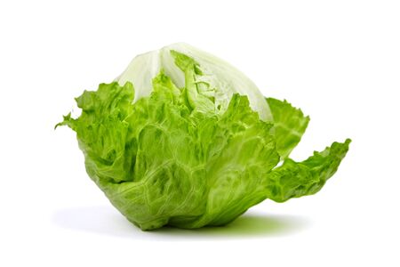 Iceberg lettuce, leafy green vegetable isolated on white backgroundの写真素材