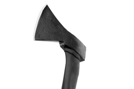 Forged ax with fiberglass handle isolated on white background