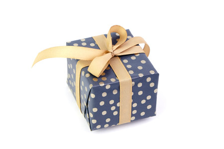 Gift box with bow isolated on white background. Wrapped Christmas or birthday green color gift box....