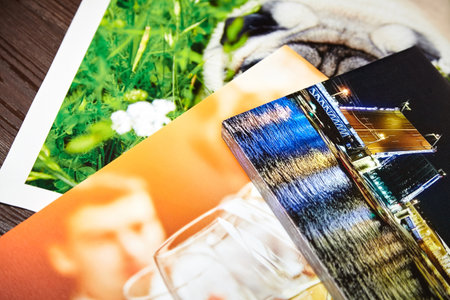Photo canvas prints. Sample of stretched photography with gallery wrap. Photos printed on glossy synthetic canvasの写真素材