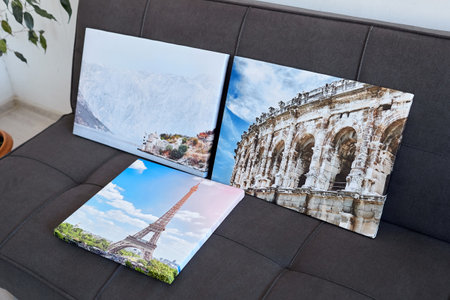 Photo printed on canvas. Canvas prints on sofa, interior decorationの写真素材