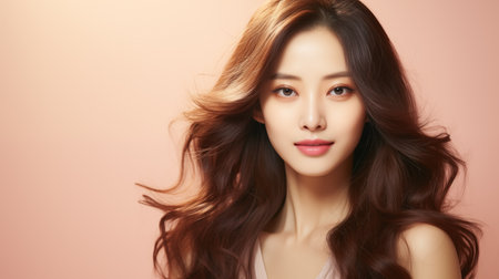 Beautiful asian woman with long healthy hair and skin care concept, asian beautyの素材