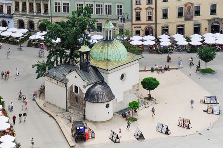KRAKOW, POLAND - JULY 2, 2009: St. Adalbert church as viewed from St. Mary Cathedral towerのeditorial素材