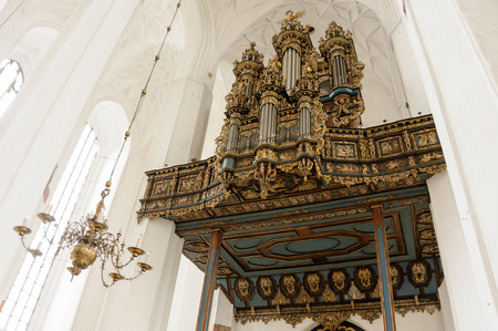 GDANSK, POLAND - JULY 6, 2009: Merten Friese organ case from 1629, rebuilt with new Hillebrand instrument at St. Mary's Basilicaのeditorial素材