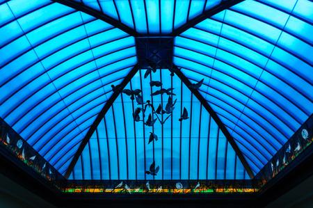 GDANSK, POLAND - JULY 6, 2009: Main post office on Langgasse with it's blue curved stained glass atrium, simulating an aviaryのeditorial素材