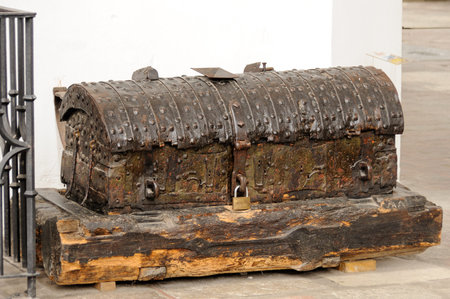 GDANSK, POLAND - JULY 6, 2009: Chest at St. Mary's Basilica, created by a workshop in 1631 used for donations towards the epitaph of Martin Ramiのeditorial素材